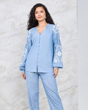 women embroidered shirt with pants