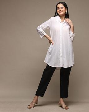 women embroidered shirt with spread collar