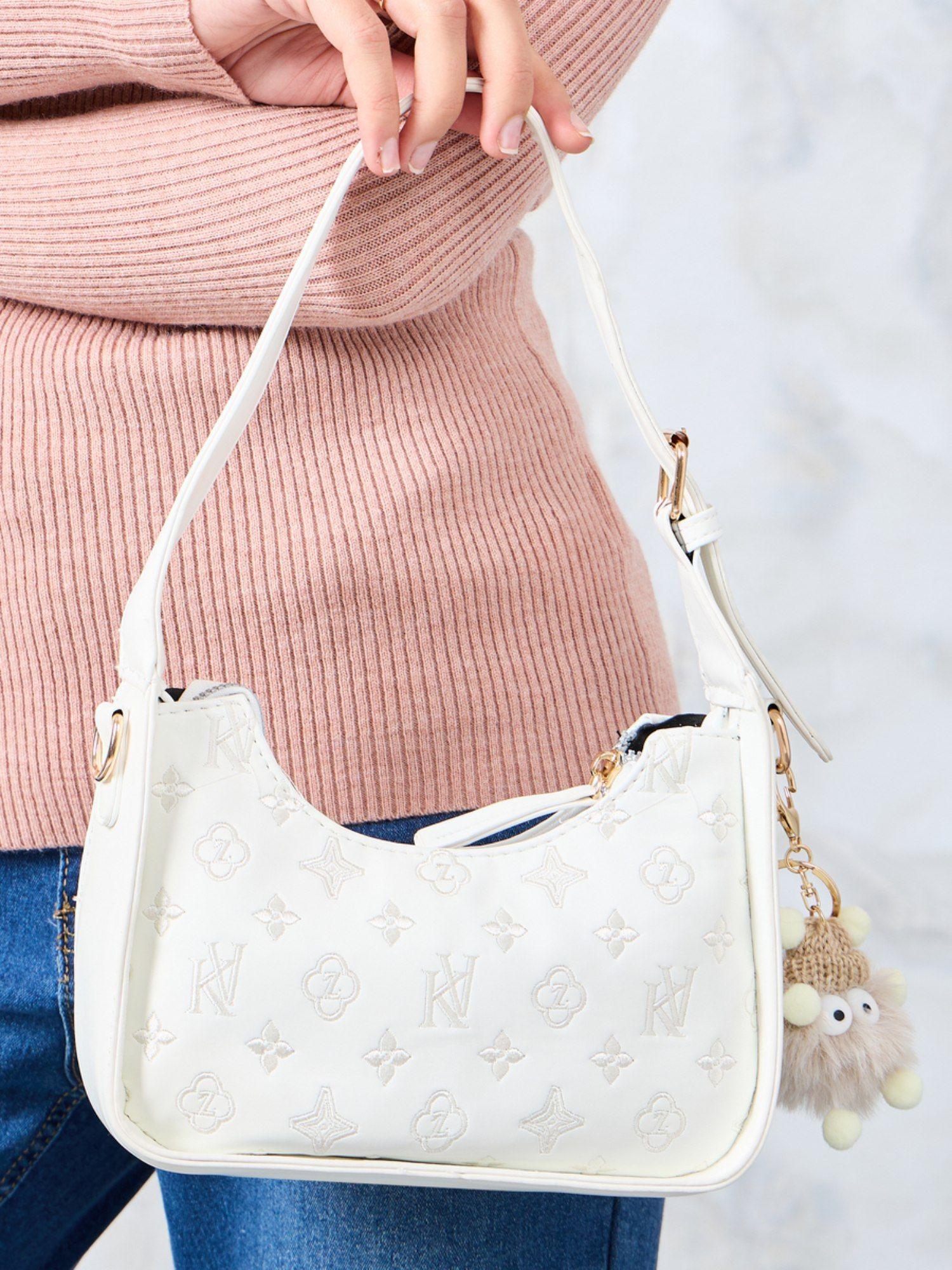 women embroidered shoulder bag white pu