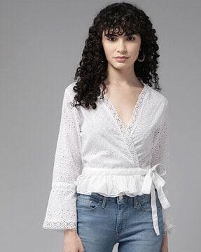 women embroidered shrug with waist tie-up