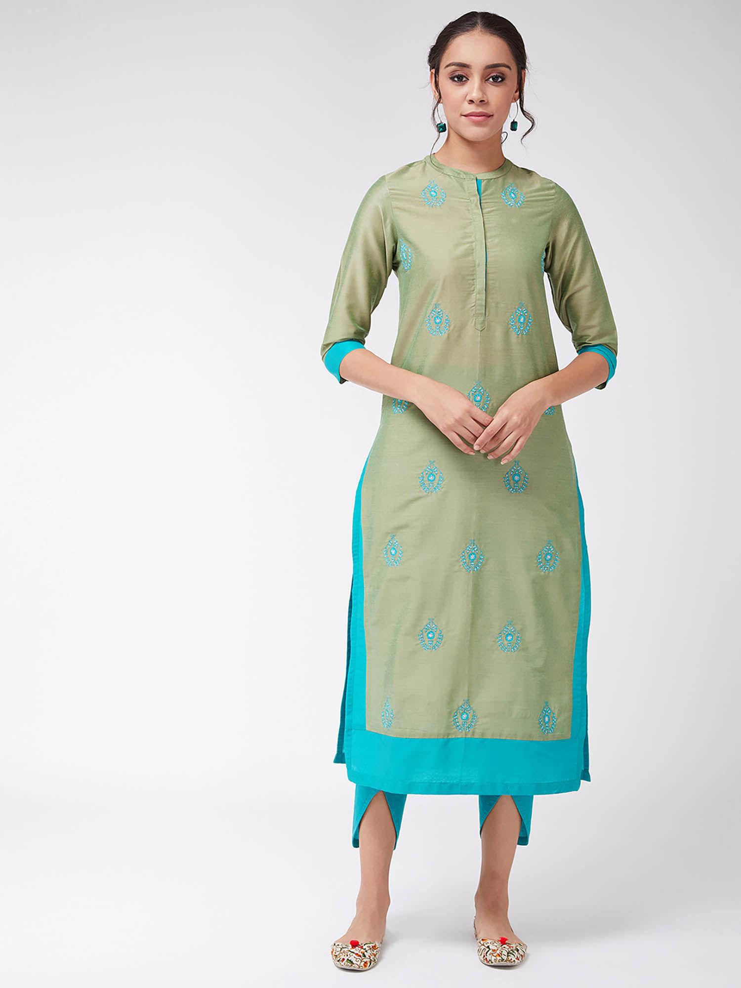 women embroidered side dual patch semi-festive kurta