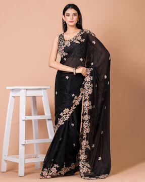 women embroidered silk georgette saree