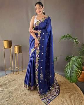 women embroidered silk saree