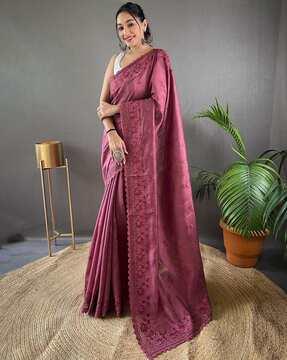 women embroidered silk saree