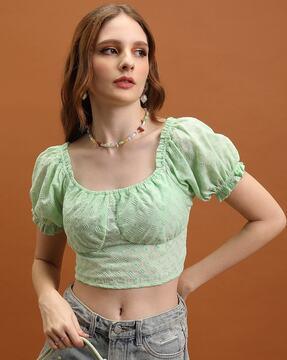 women embroidered slim fit crop top