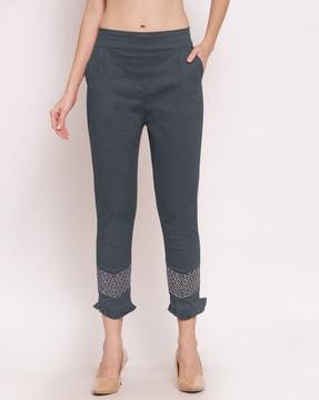 women embroidered slim fit pants
