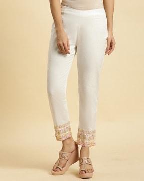 women embroidered slim fit pants