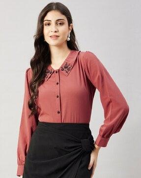 women embroidered slim fit shirt