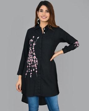 women embroidered slim fit shirt