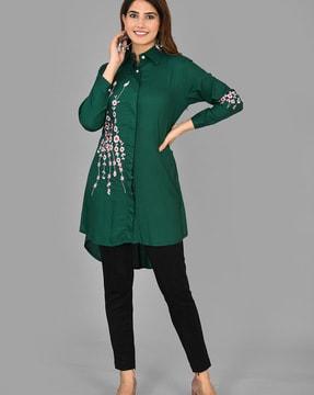 women embroidered slim fit shirt