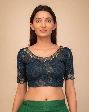 women embroidered slip-on blouse with round neck