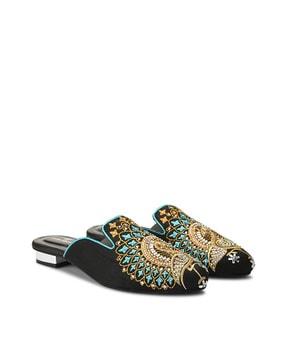 women embroidered slip-on mules