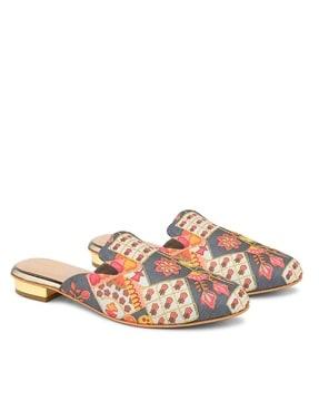 women embroidered slip-on mules