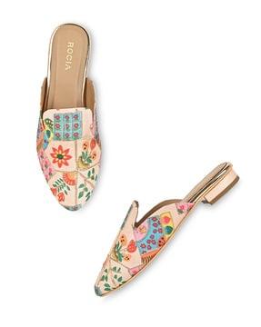 women embroidered slip-on mules