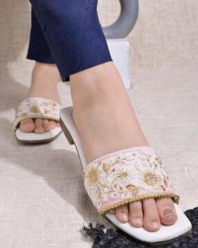 women embroidered slip-on sandals