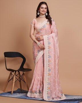 women embroidered soft organza saree