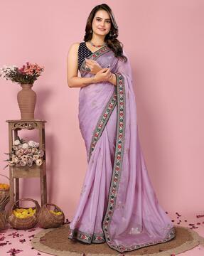 women embroidered soft organza silk saree