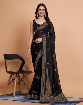 women embroidered soft silk saree