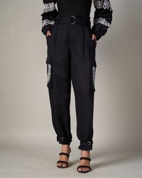 women embroidered straight cargo pants