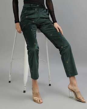 women embroidered straight fit flat-front trousers