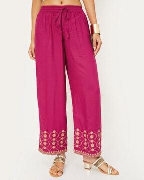 women embroidered straight fit palazzos