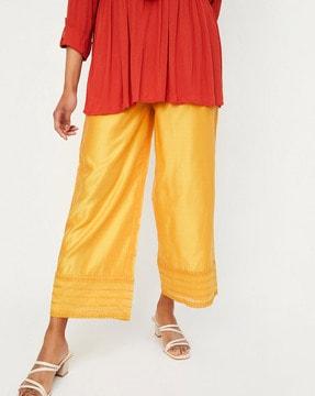 women embroidered straight fit palazzos