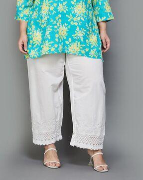 women embroidered straight fit pants