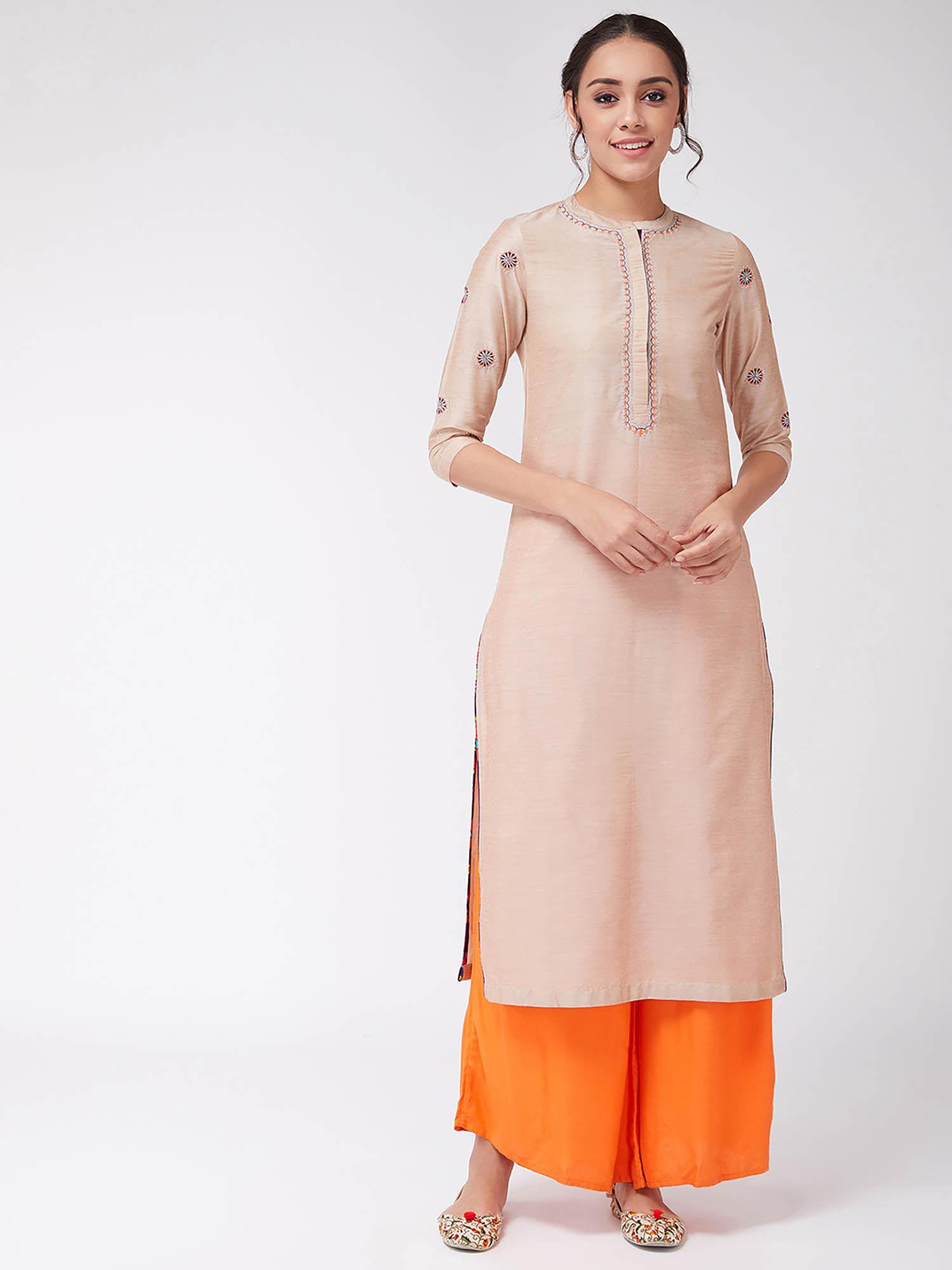women embroidered straight fit pastel semi-festive kurta