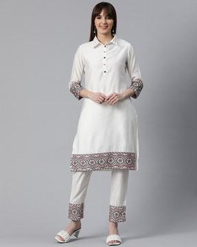 women embroidered straight kurt set