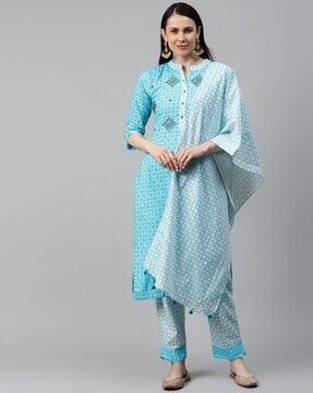 women embroidered straight kurta & pants with dupatta