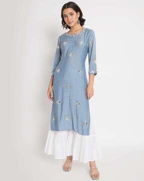 women embroidered straight kurta palazzo set