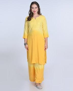 women embroidered straight kurta set with dupatta