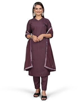 women embroidered straight kurta set with dupatta