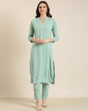 women embroidered straight kurta set