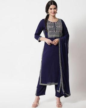 women embroidered straight kurta set