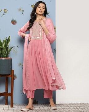 women embroidered straight kurta set