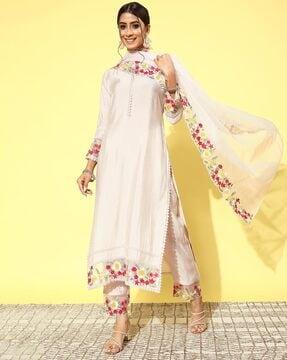 women embroidered straight kurta set