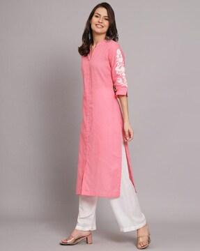 women embroidered straight kurta set