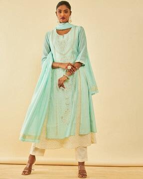 women embroidered straight kurta set