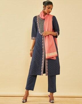 women embroidered straight kurta set