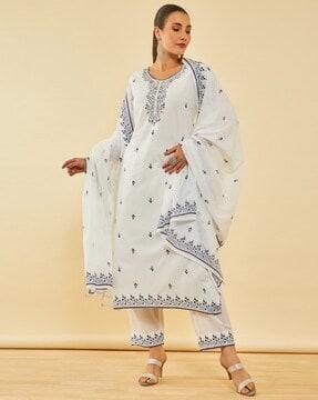 women embroidered straight kurta set