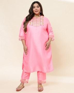 women embroidered straight kurta set