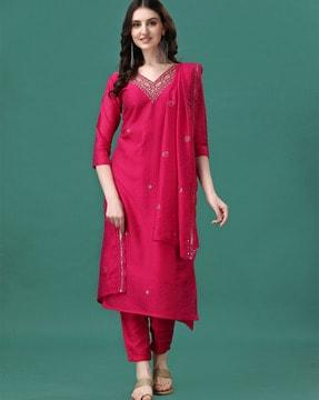 women embroidered straight kurta set