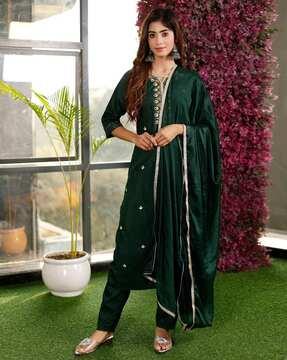 women embroidered straight kurta set