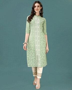 women embroidered straight kurta set