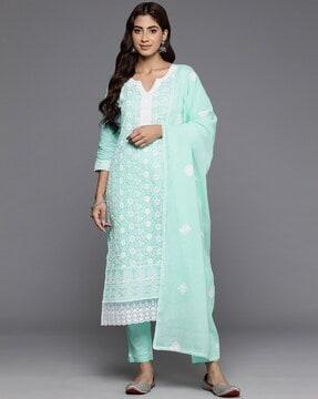 women embroidered straight kurta set