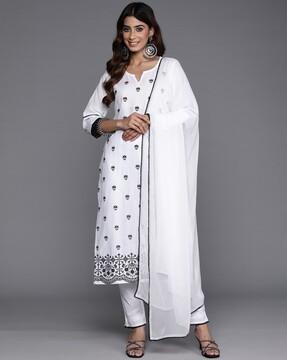 women embroidered straight kurta set