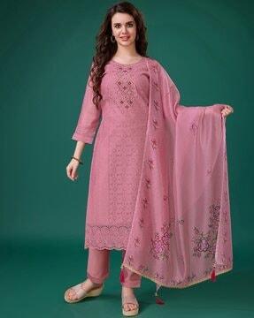 women embroidered straight kurta set