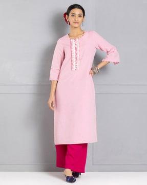 women embroidered straight kurta set