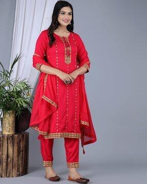 women embroidered straight kurta set